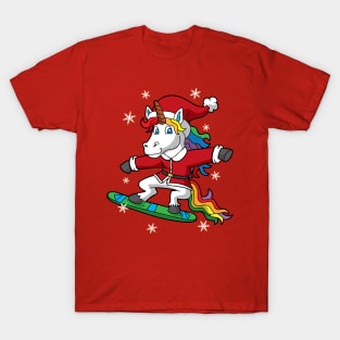 Christmas Unicorn Santa Snowboarding T-Shirt